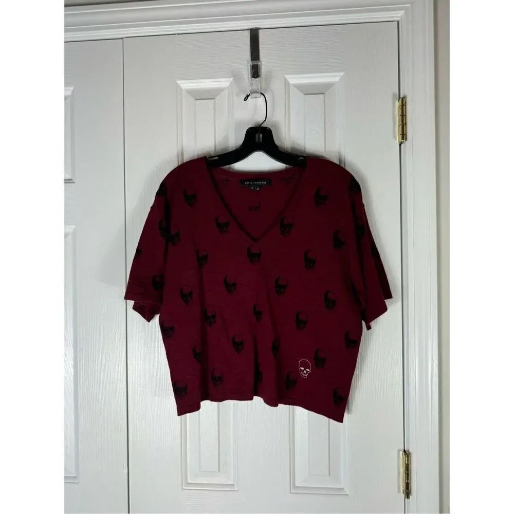 Skull Cashmere Cropped Womens Blouse Size XS